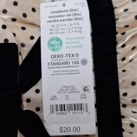 Carters 2 piece polka dot dress with velvet trim and bow - Picture 5 of 6